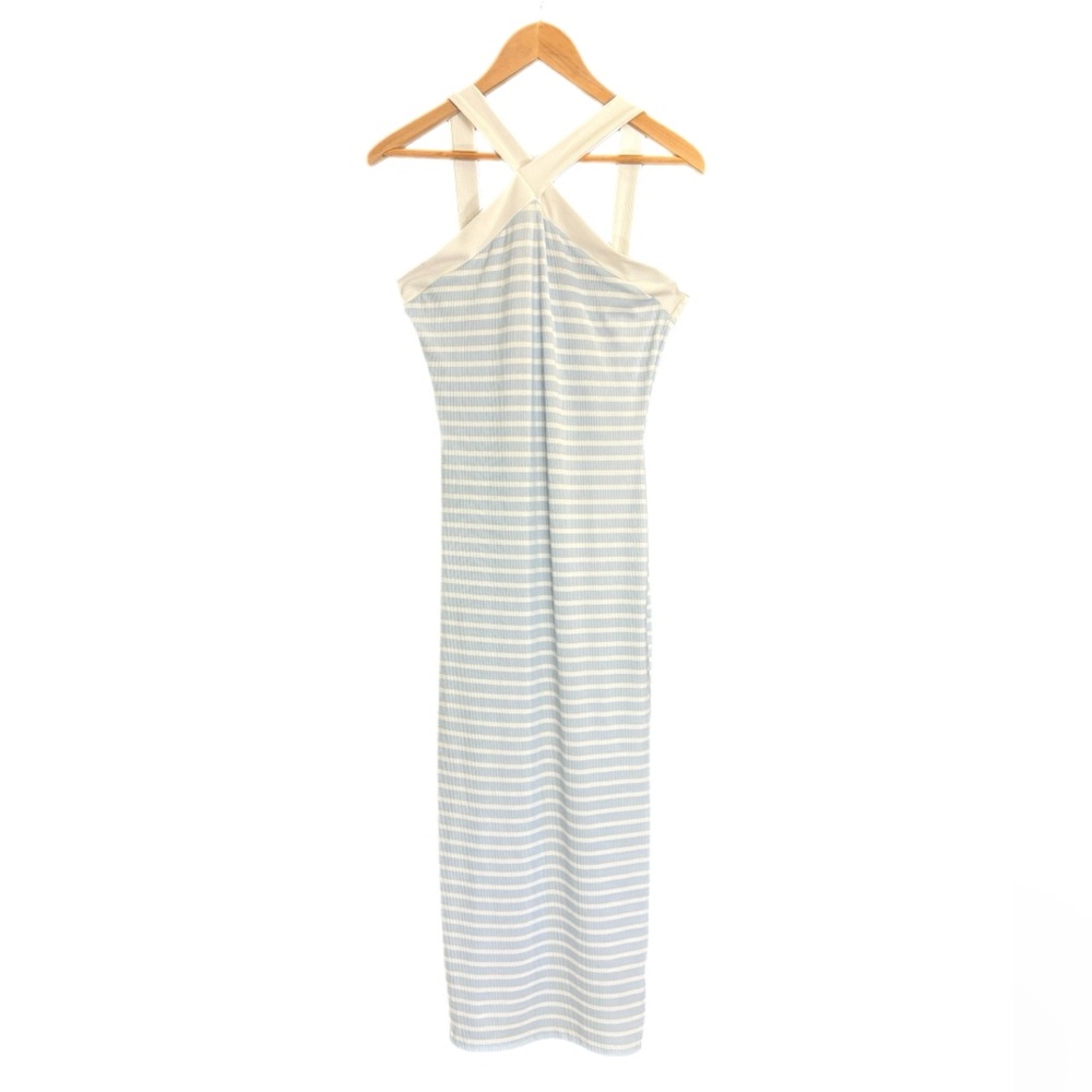 Iris white & light blue horizontal striped maxi dress